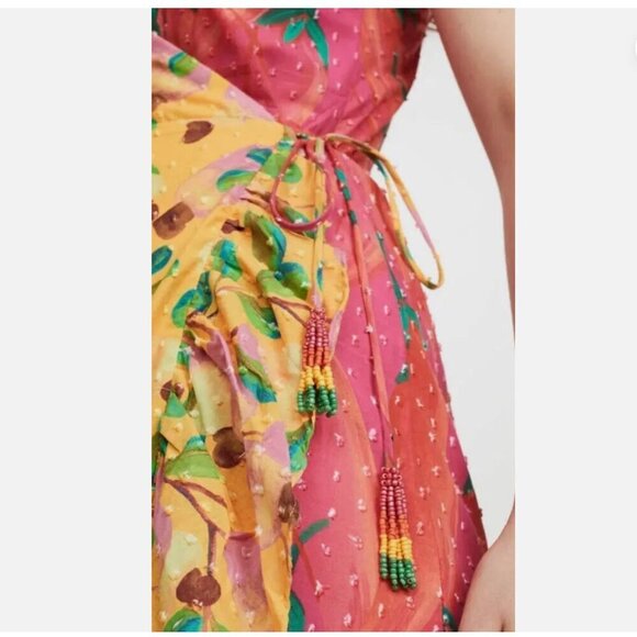 FARM Rio Garden Mix Strappy Maxi Boho Western Wrap Dress Size XL - Picture 3 of 4